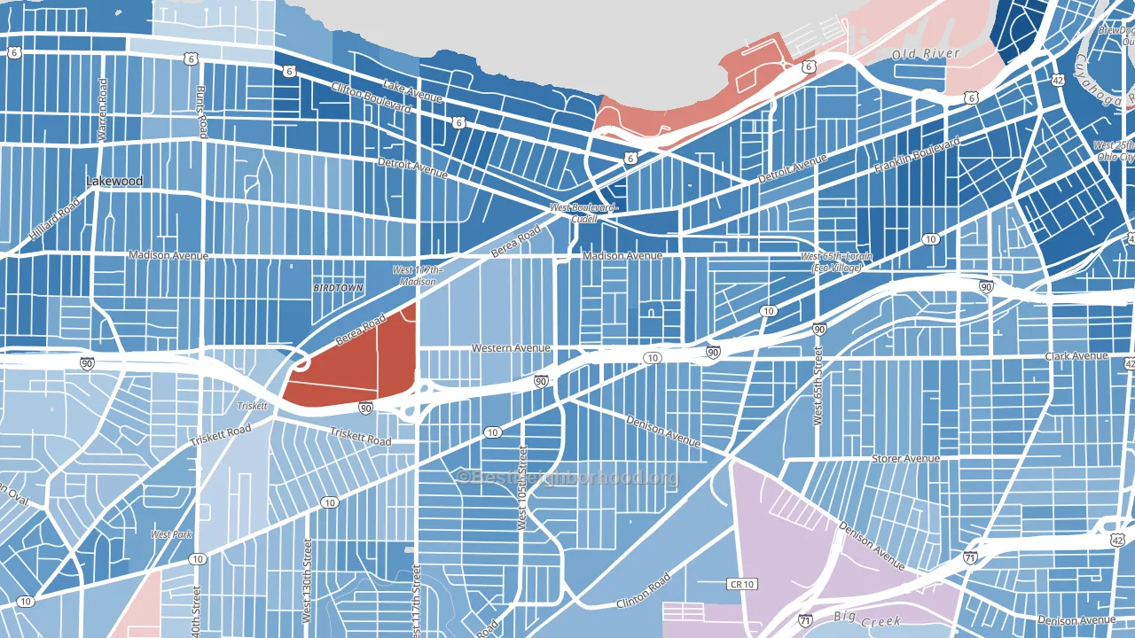 Cudell, Cleveland, OH block-group political-lean map
