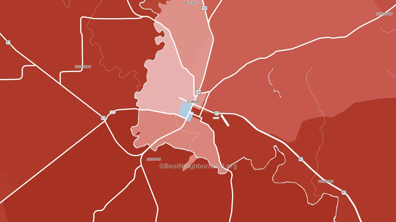 Cuero, TX block-group political-lean map