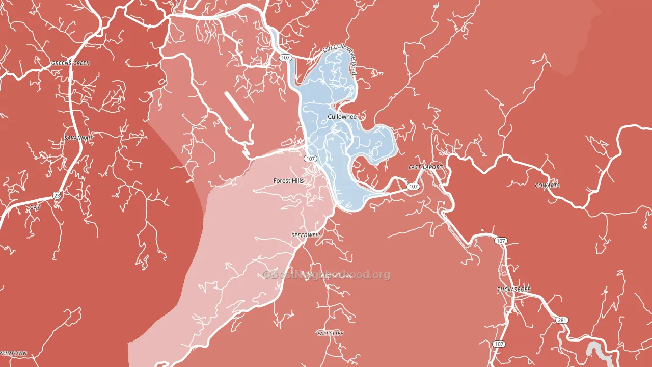 Cullowhee, NC block-group political-lean map