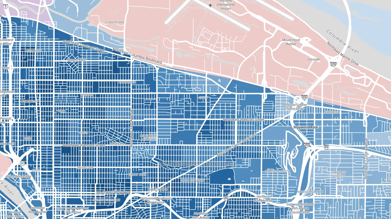 Cully, Portland, OR block-group political-lean map