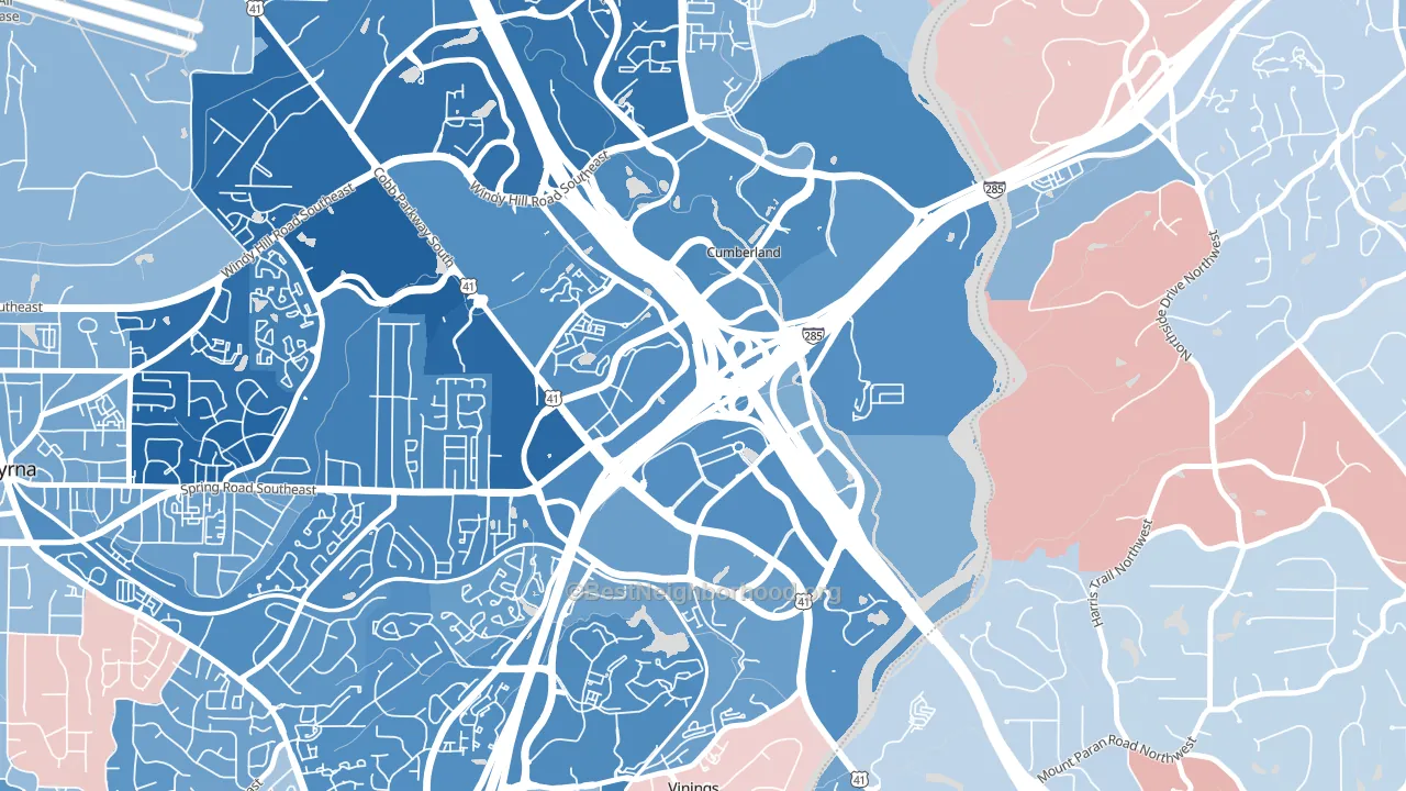 Cumberland, Atlanta, GA block-group political-lean map