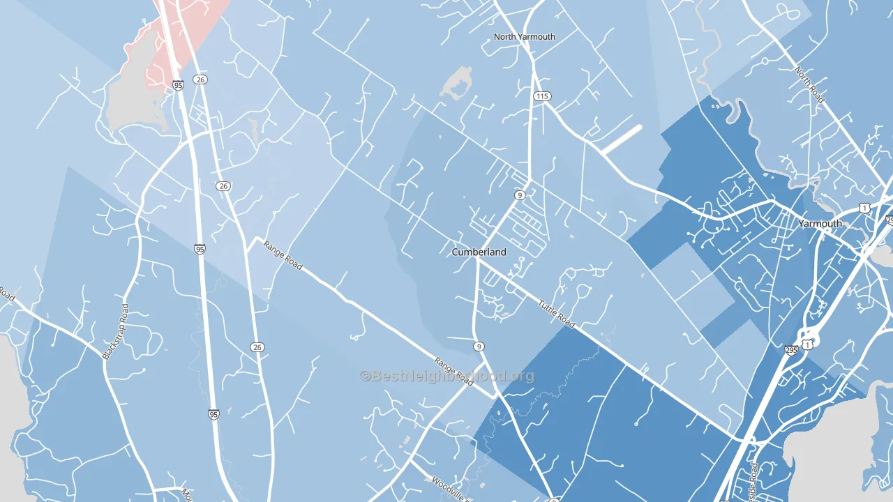 Cumberland Center, ME block-group political-lean map