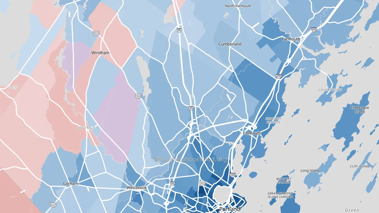 Cumberland County, ME block-group political-lean map