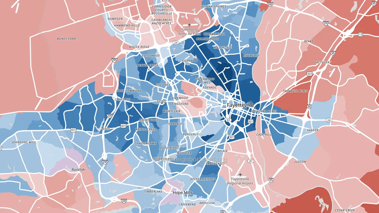 Cumberland County, NC block-group political-lean map