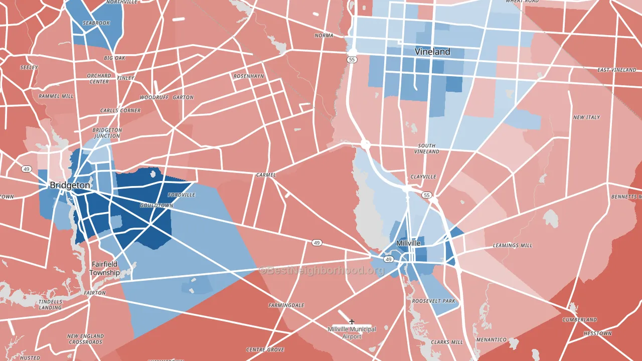 Cumberland County, NJ block-group political-lean map
