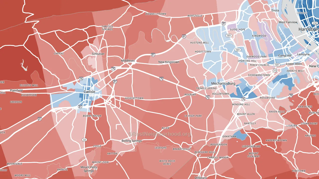 Cumberland County, PA block-group political-lean map
