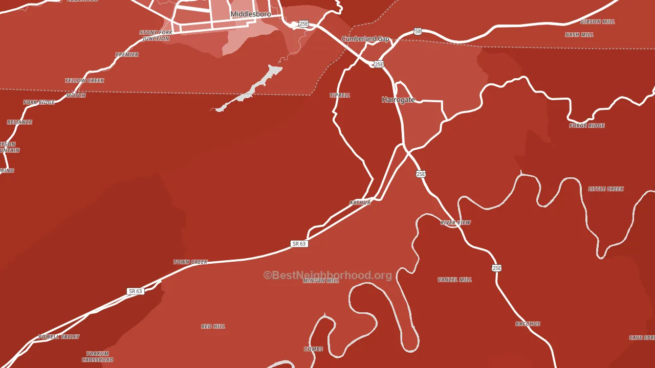 Cumberland Gap, TN block-group political-lean map