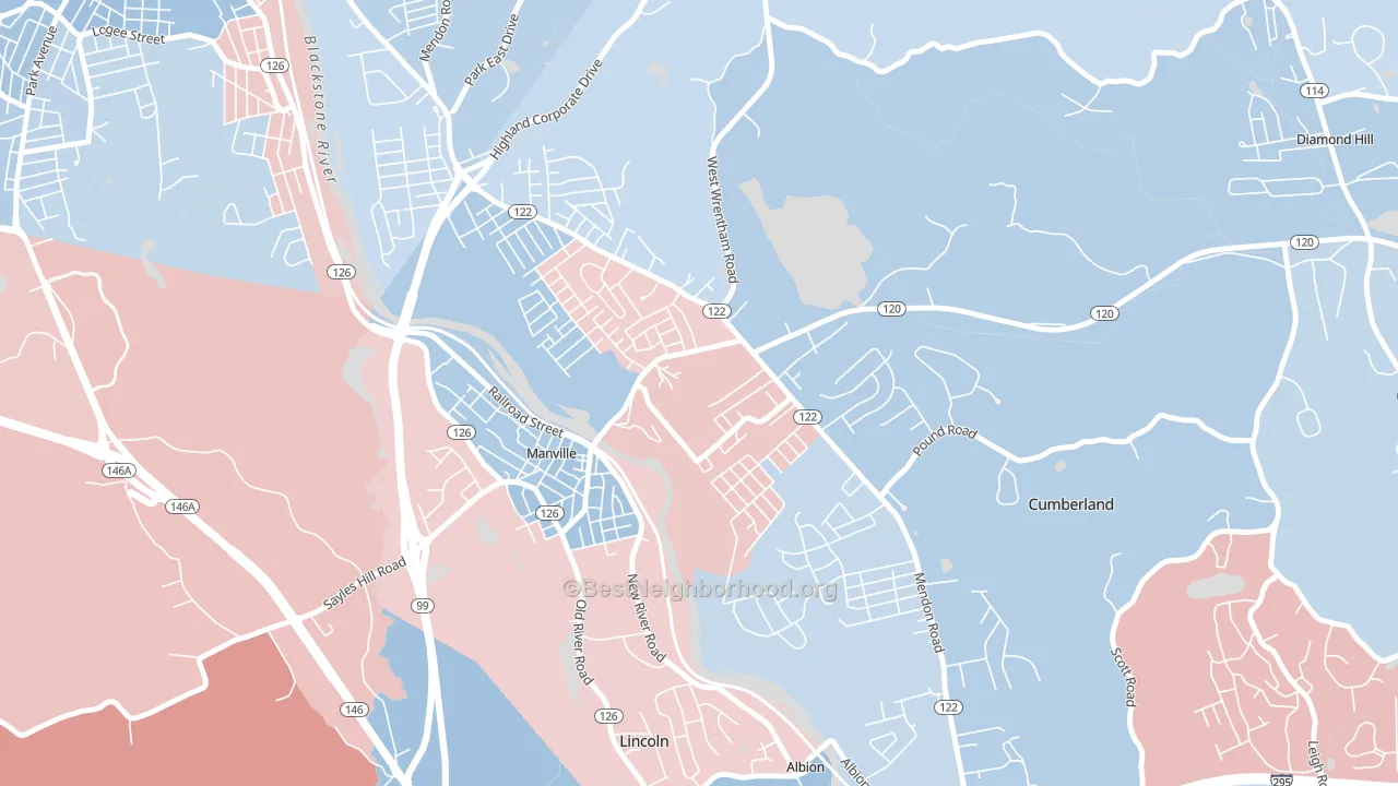 Cumberland Hill, RI block-group political-lean map