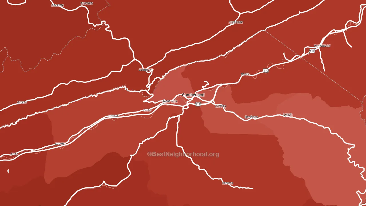 Cumberland, KY block-group political-lean map