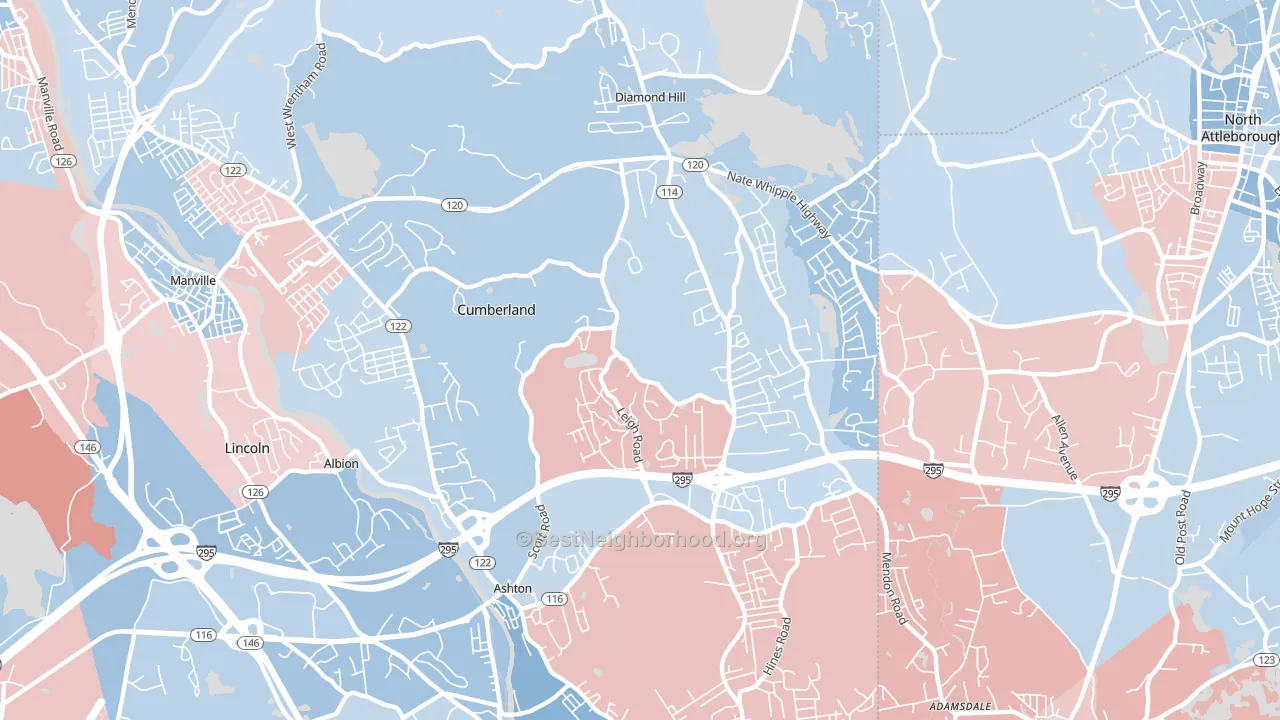 Cumberland, RI block-group political-lean map