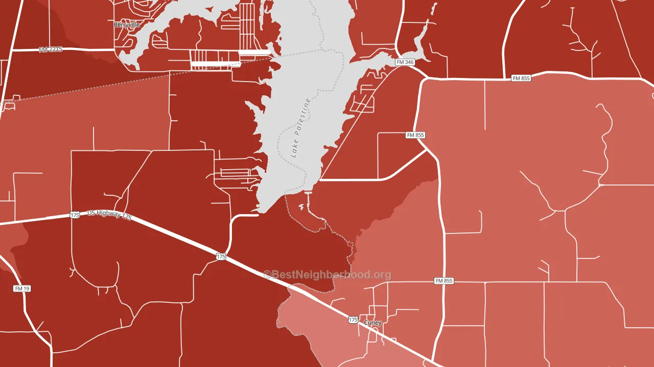 Cuney, TX block-group political-lean map