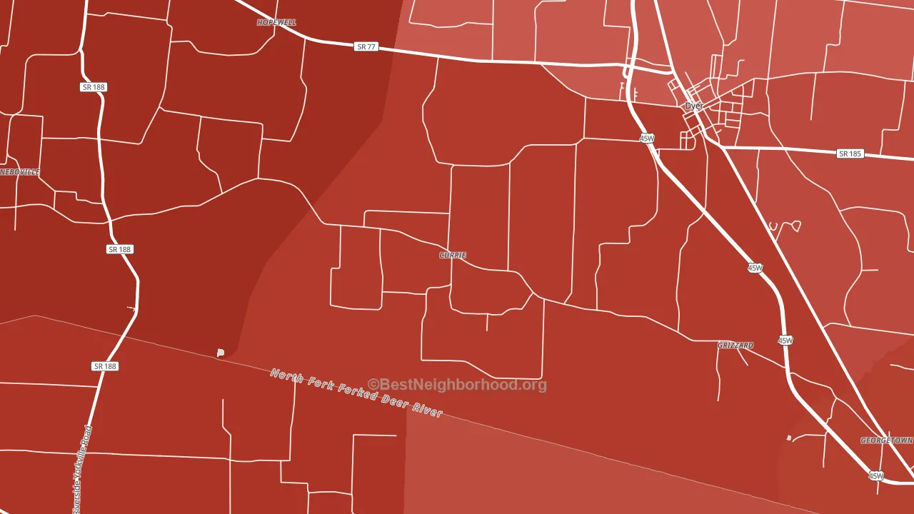 Currie, TN block-group political-lean map