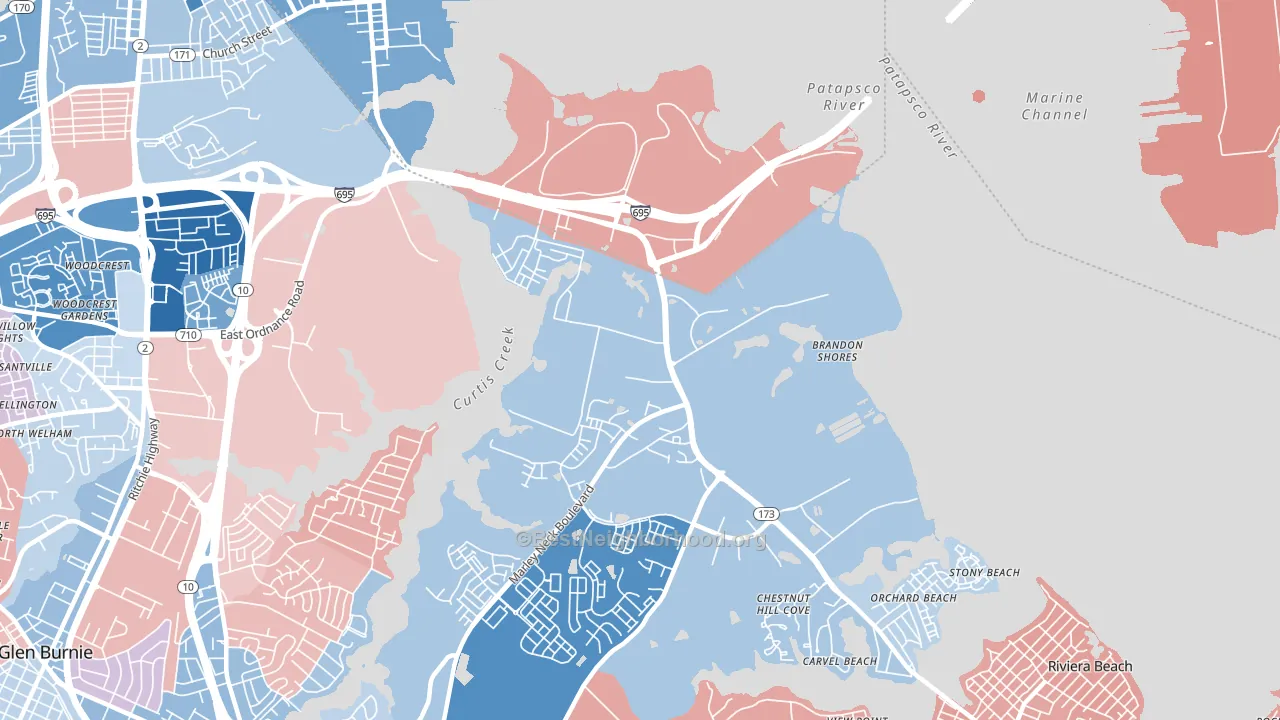 Curtis Bay, MD block-group political-lean map