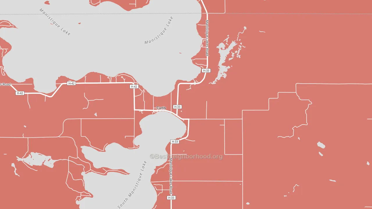 Curtis, MI block-group political-lean map