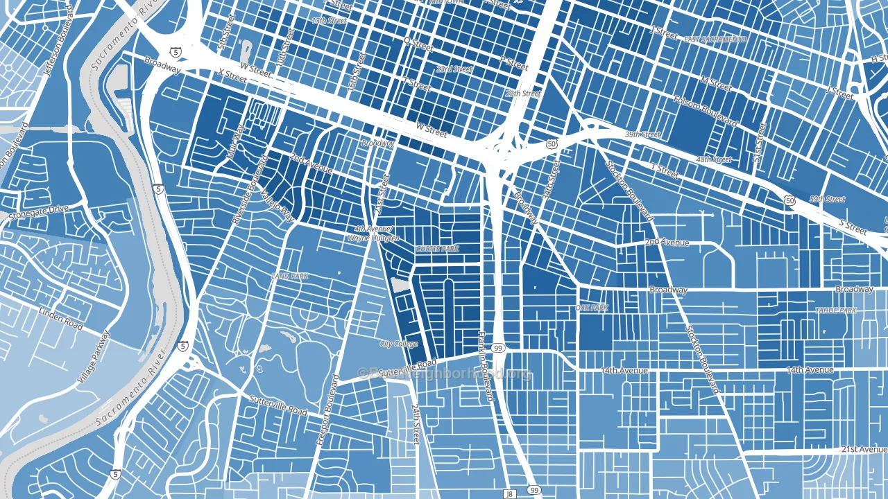 Curtis Park, Sacramento, CA block-group political-lean map