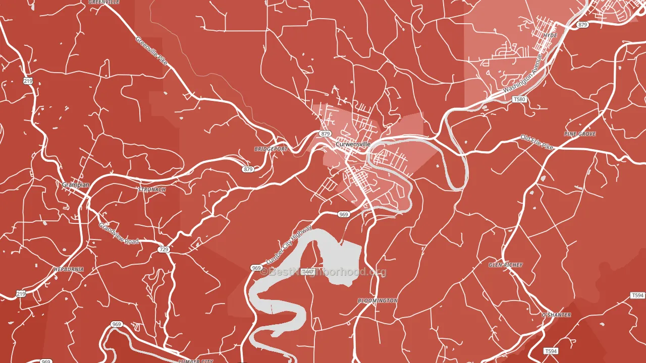 Curwensville, PA block-group political-lean map