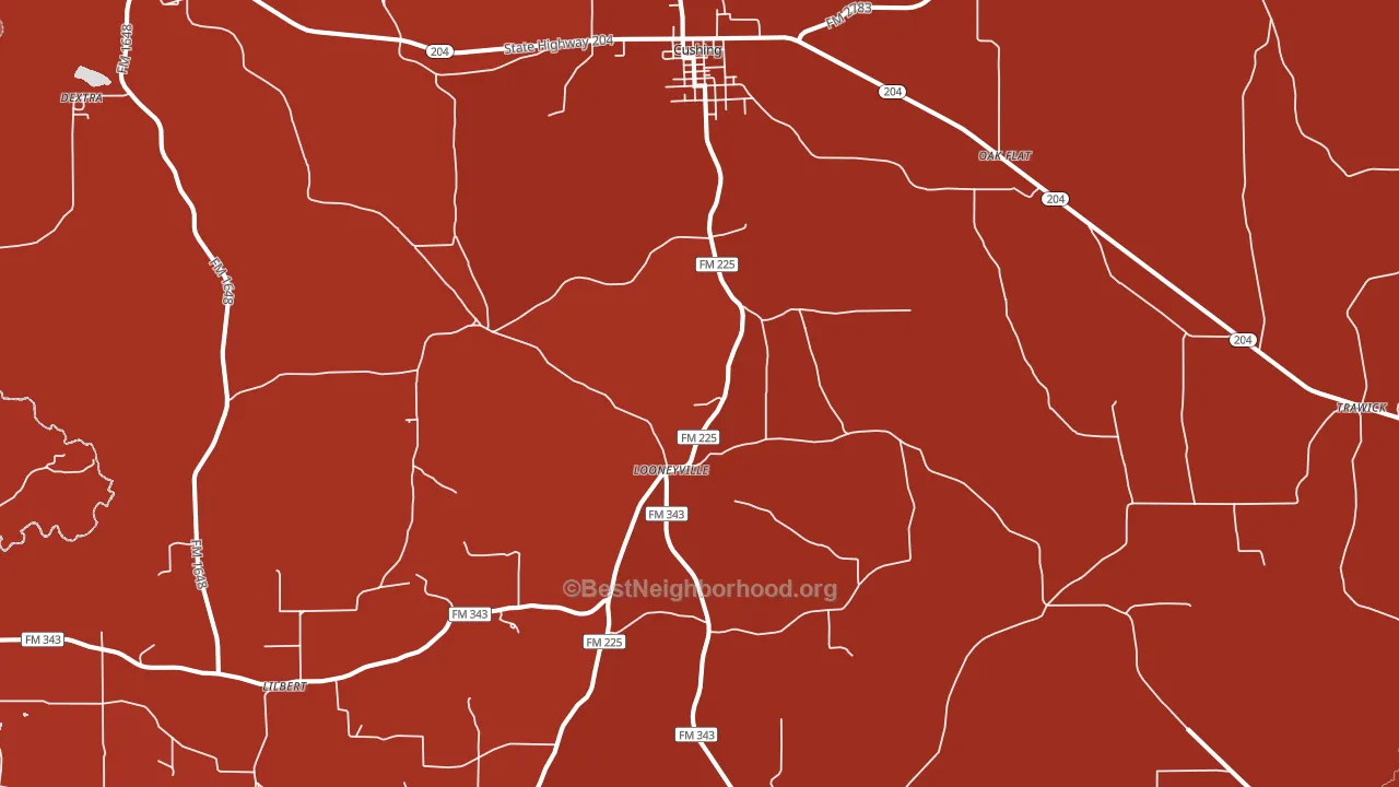 Cushing, TX block-group political-lean map