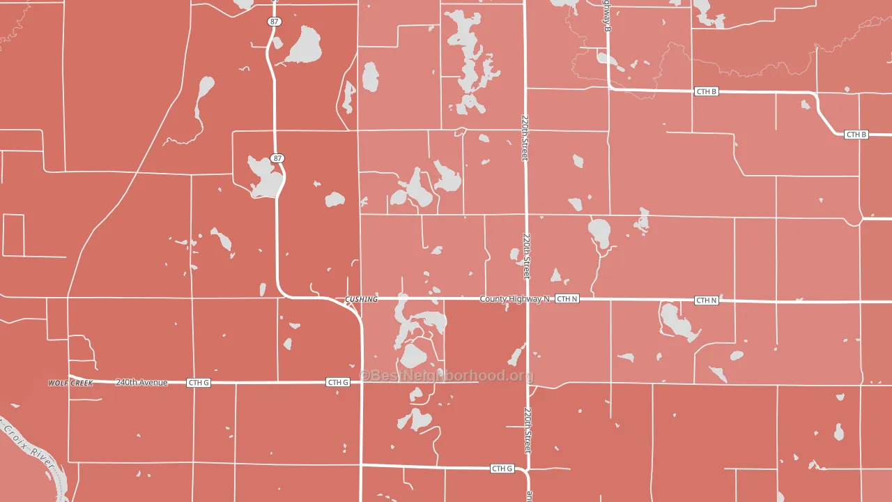 Cushing, WI block-group political-lean map