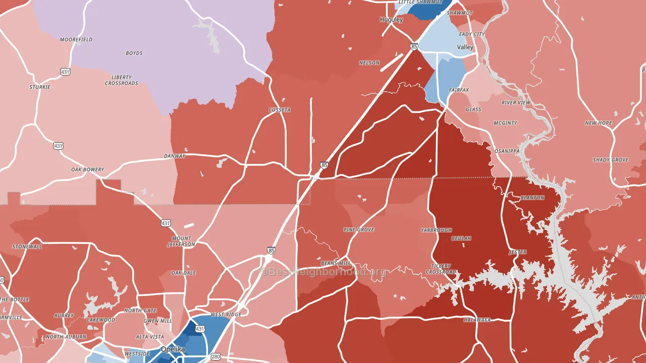 Cusseta, AL block-group political-lean map