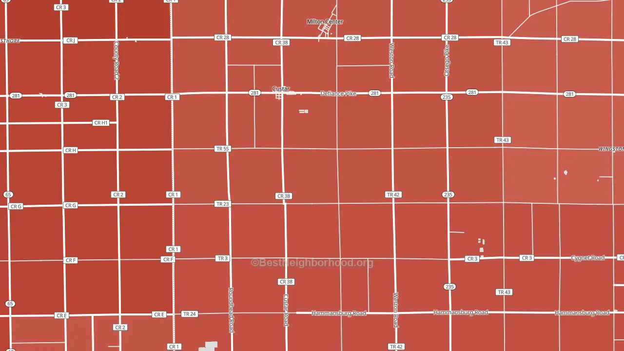 Custar, OH block-group political-lean map