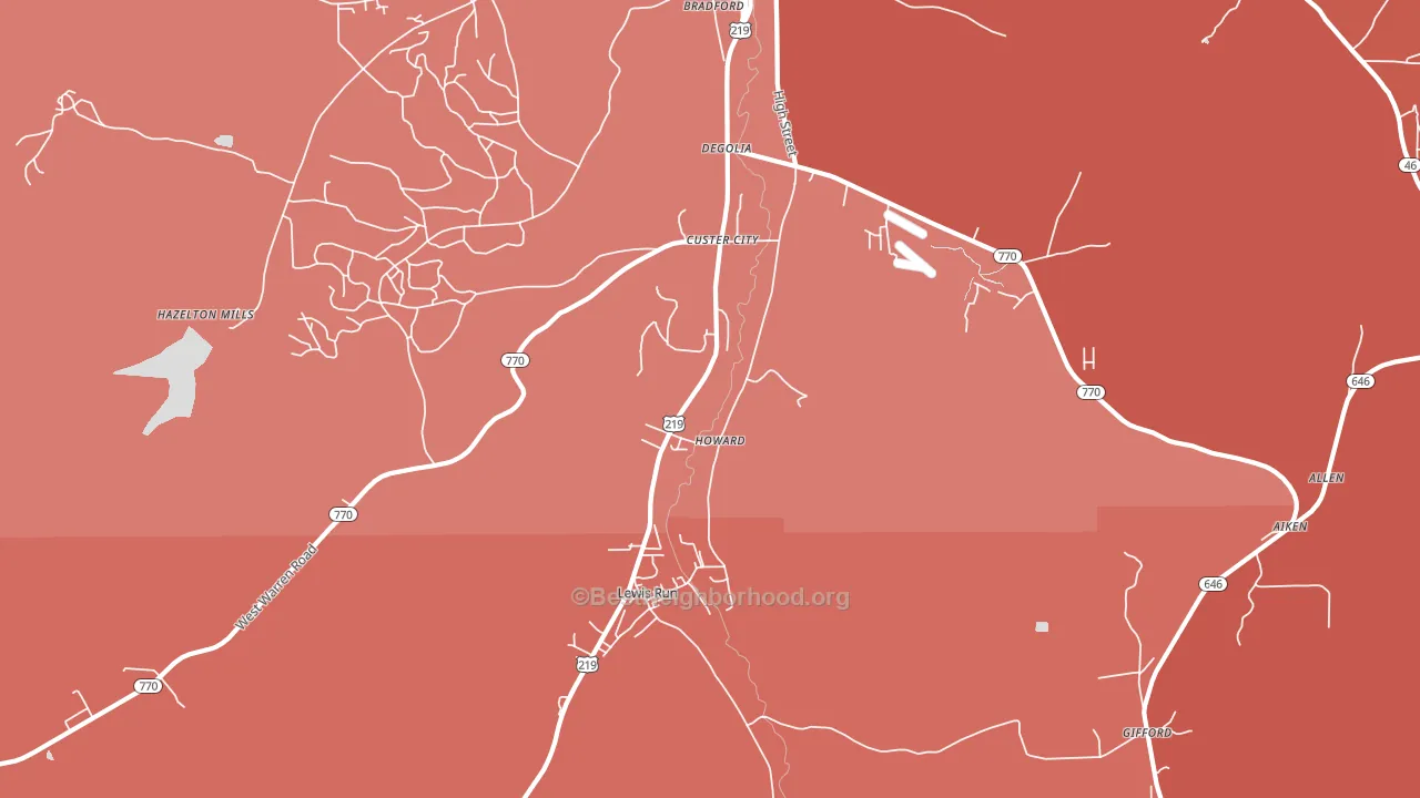 Custer City, PA block-group political-lean map