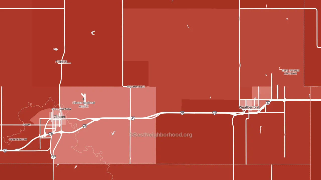 Custer County, OK block-group political-lean map