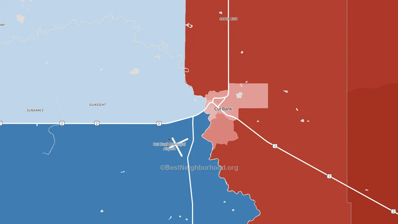 Cut Bank, MT block-group political-lean map