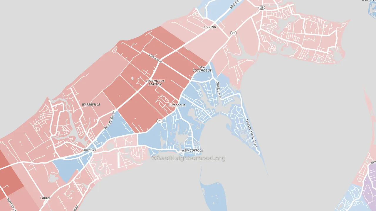 Cutchogue, NY block-group political-lean map