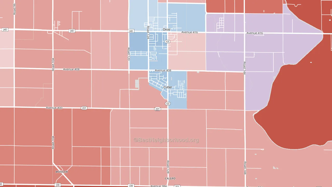Cutler, CA block-group political-lean map