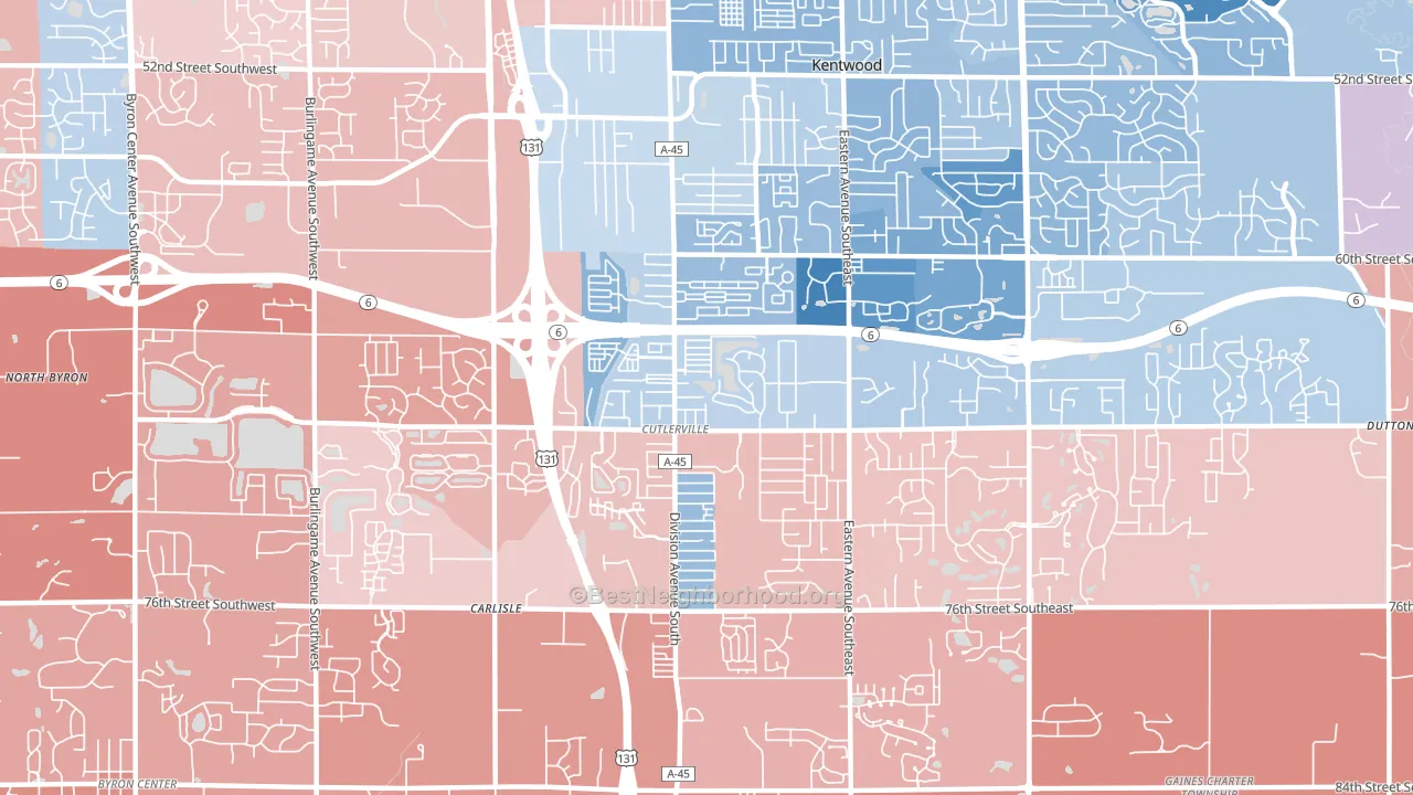 Cutlerville, MI block-group political-lean map