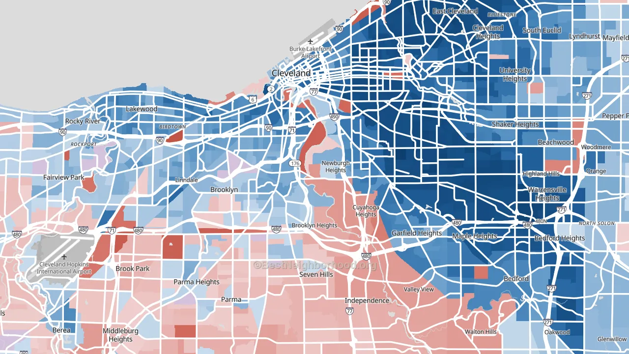 Cuyahoga County, OH block-group political-lean map