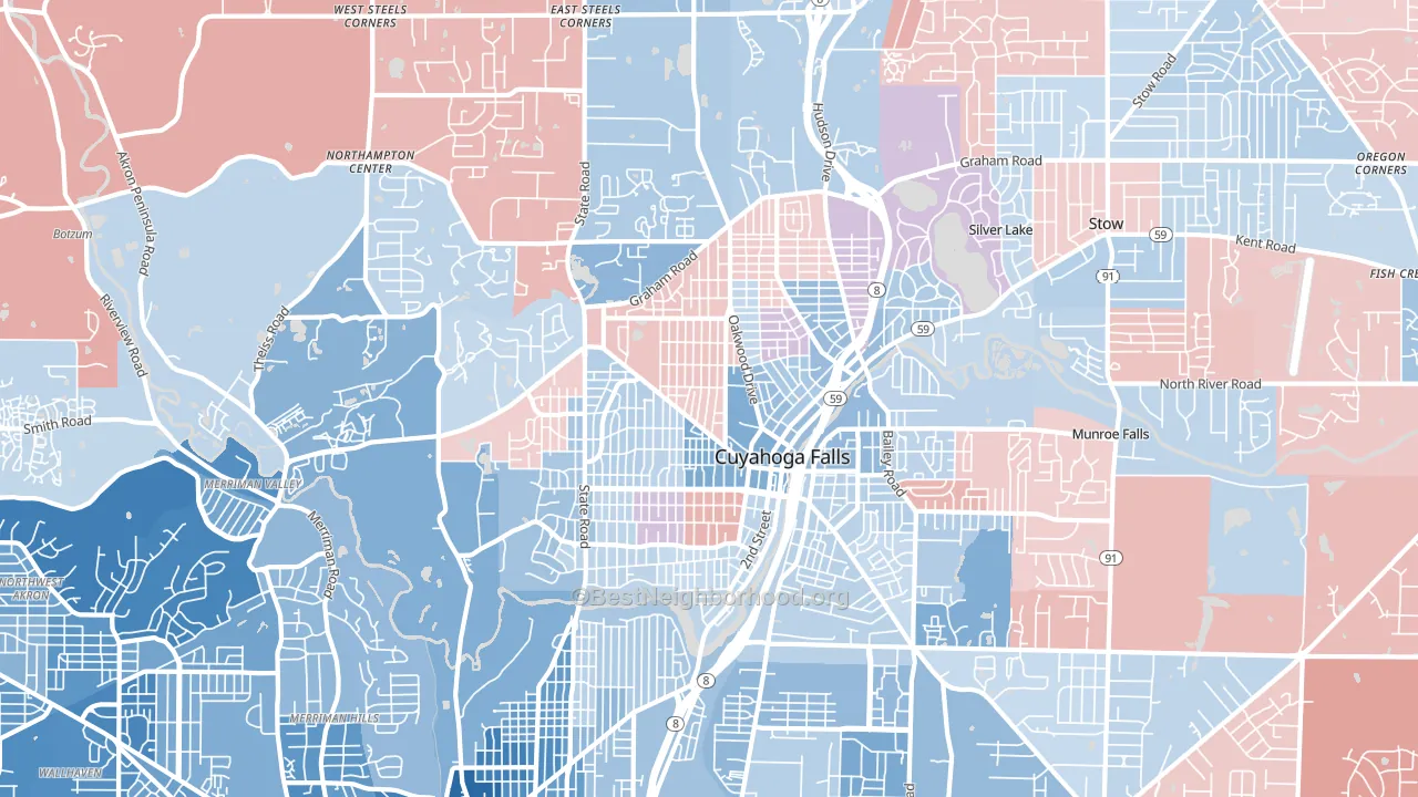 Cuyahoga Falls, OH block-group political-lean map