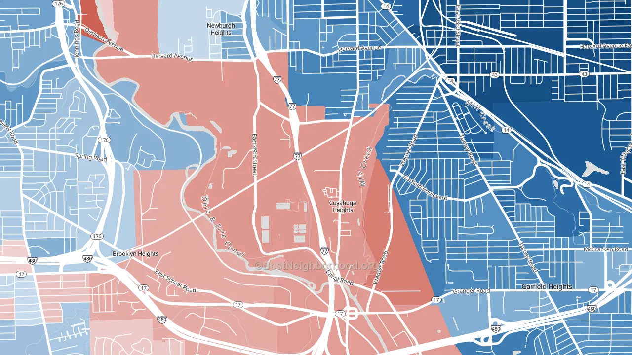 Cuyahoga Heights, OH block-group political-lean map