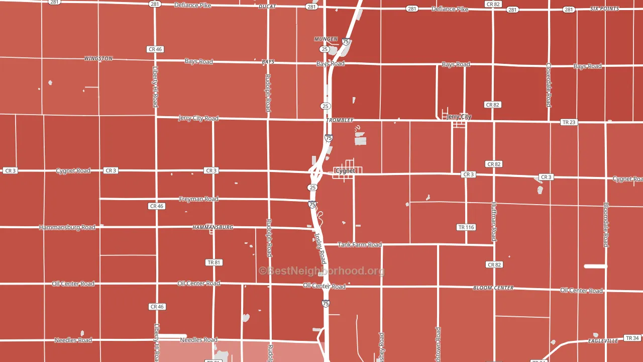 Cygnet, OH block-group political-lean map