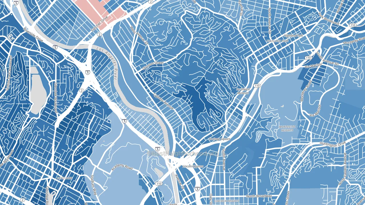 Cypress Park, Los Angeles, CA block-group political-lean map