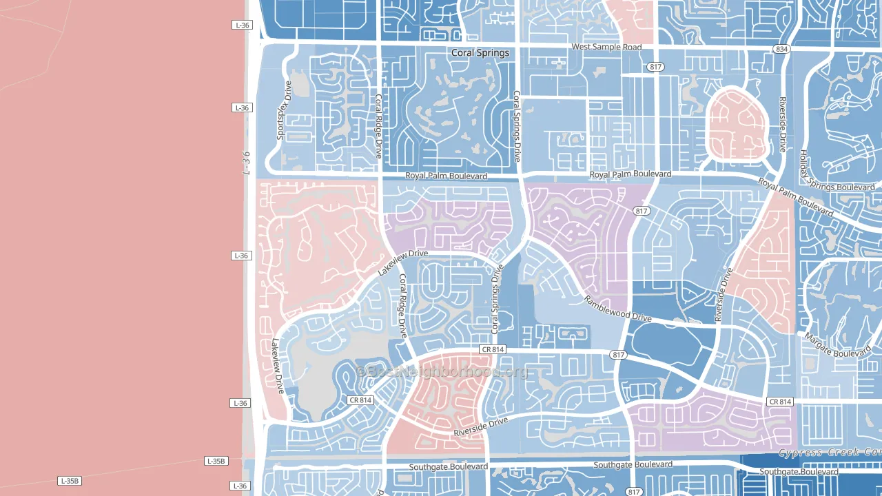 Cypress Run, Coral Springs, FL block-group political-lean map