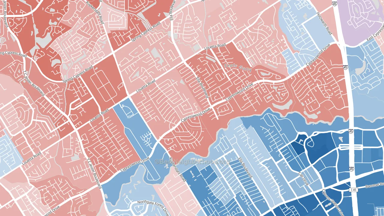 Cypresswood, Spring, TX block-group political-lean map