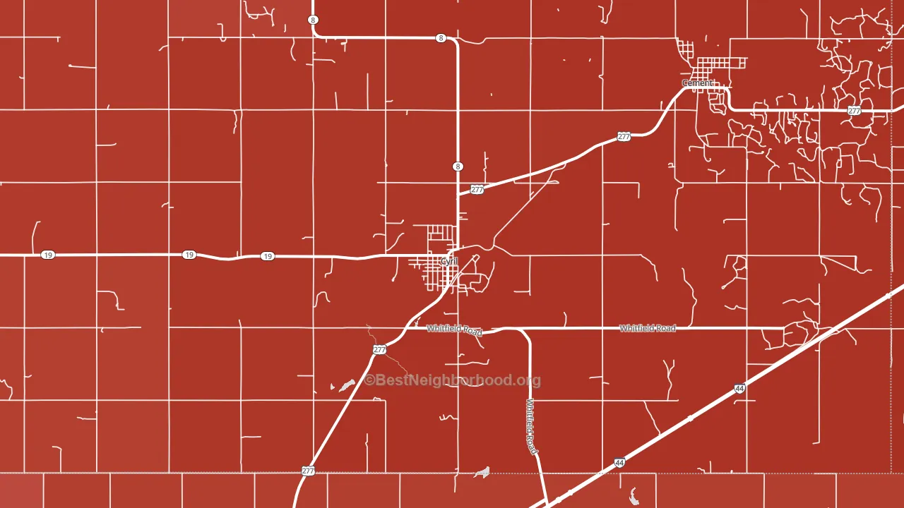 Cyril, OK block-group political-lean map