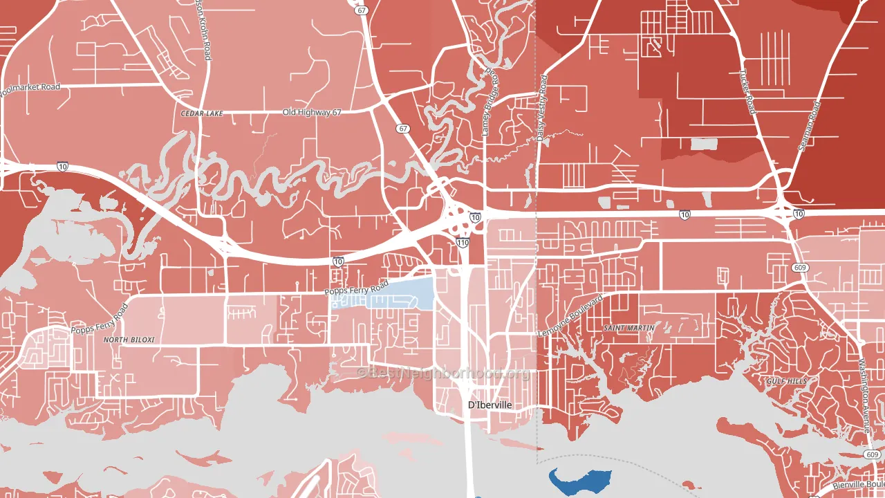D'Iberville, MS block-group political-lean map