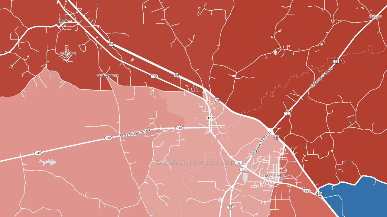 D'Lo, MS block-group political-lean map