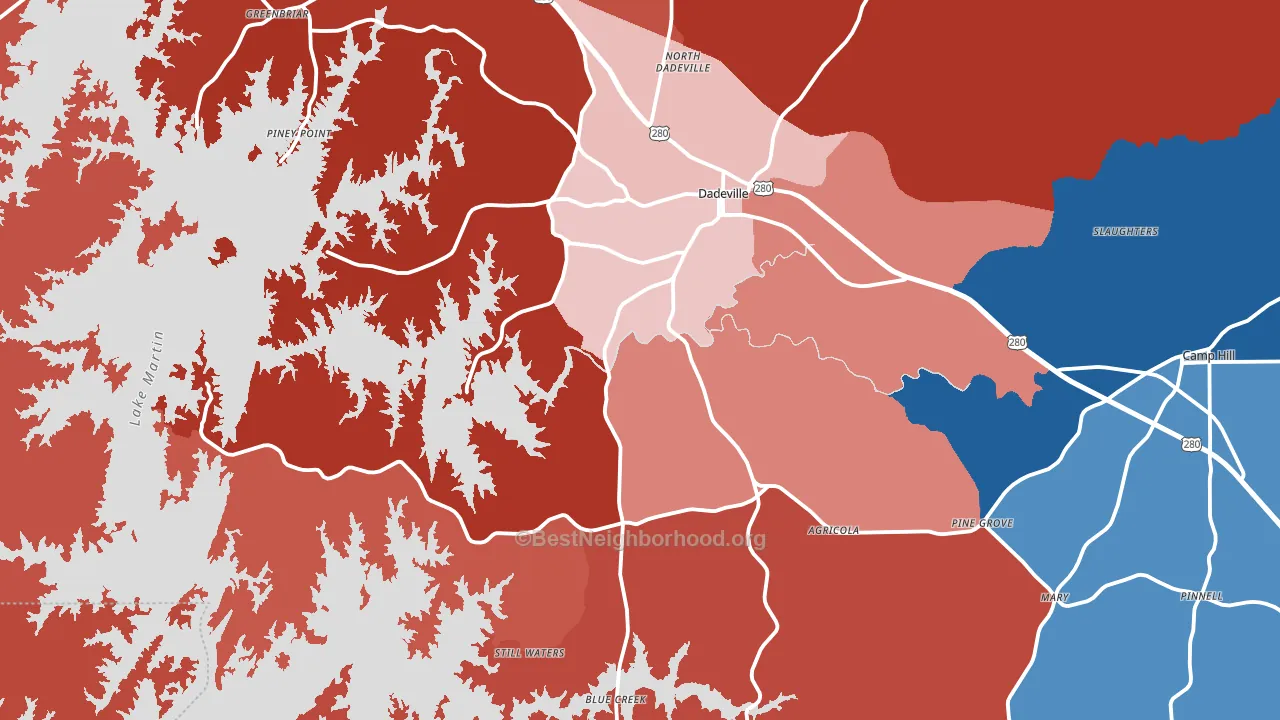 Dadeville, AL block-group political-lean map