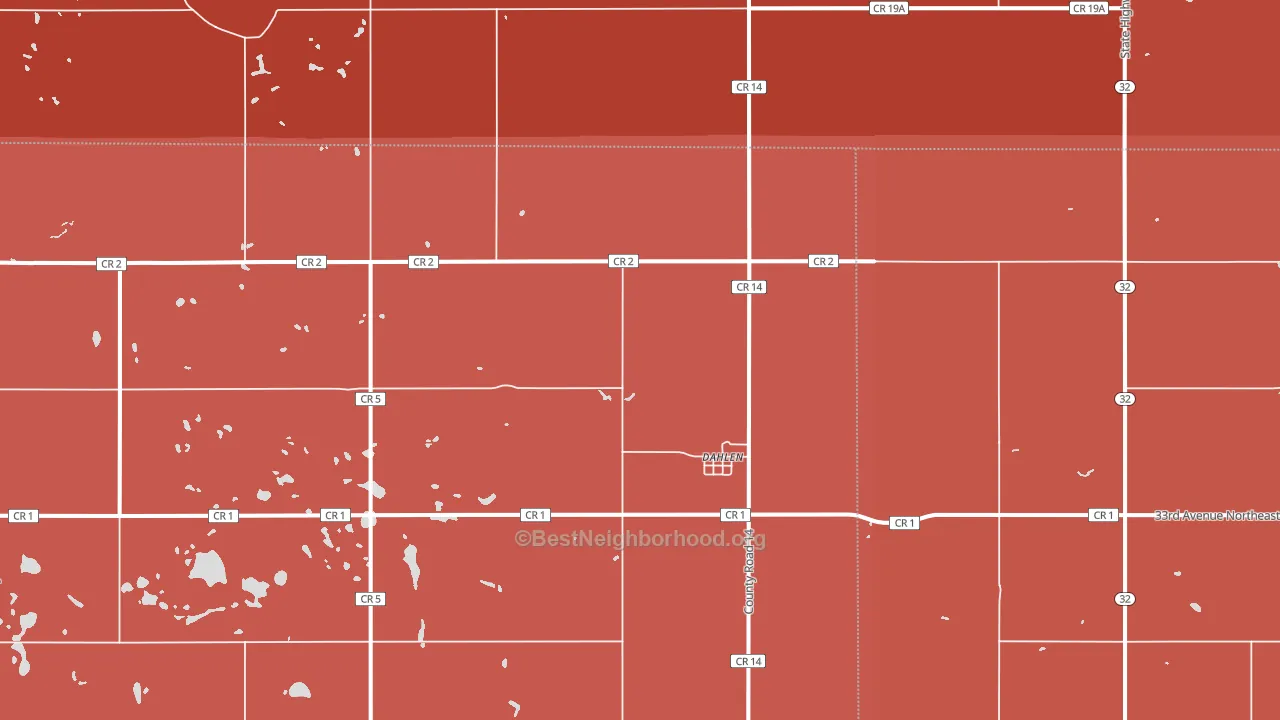 Dahlen, ND block-group political-lean map