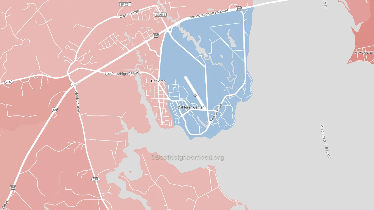 Dahlgren, VA block-group political-lean map