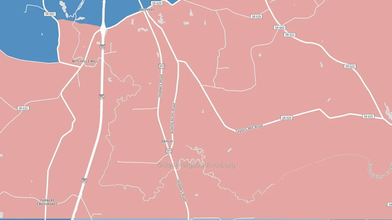Dahlia, VA block-group political-lean map