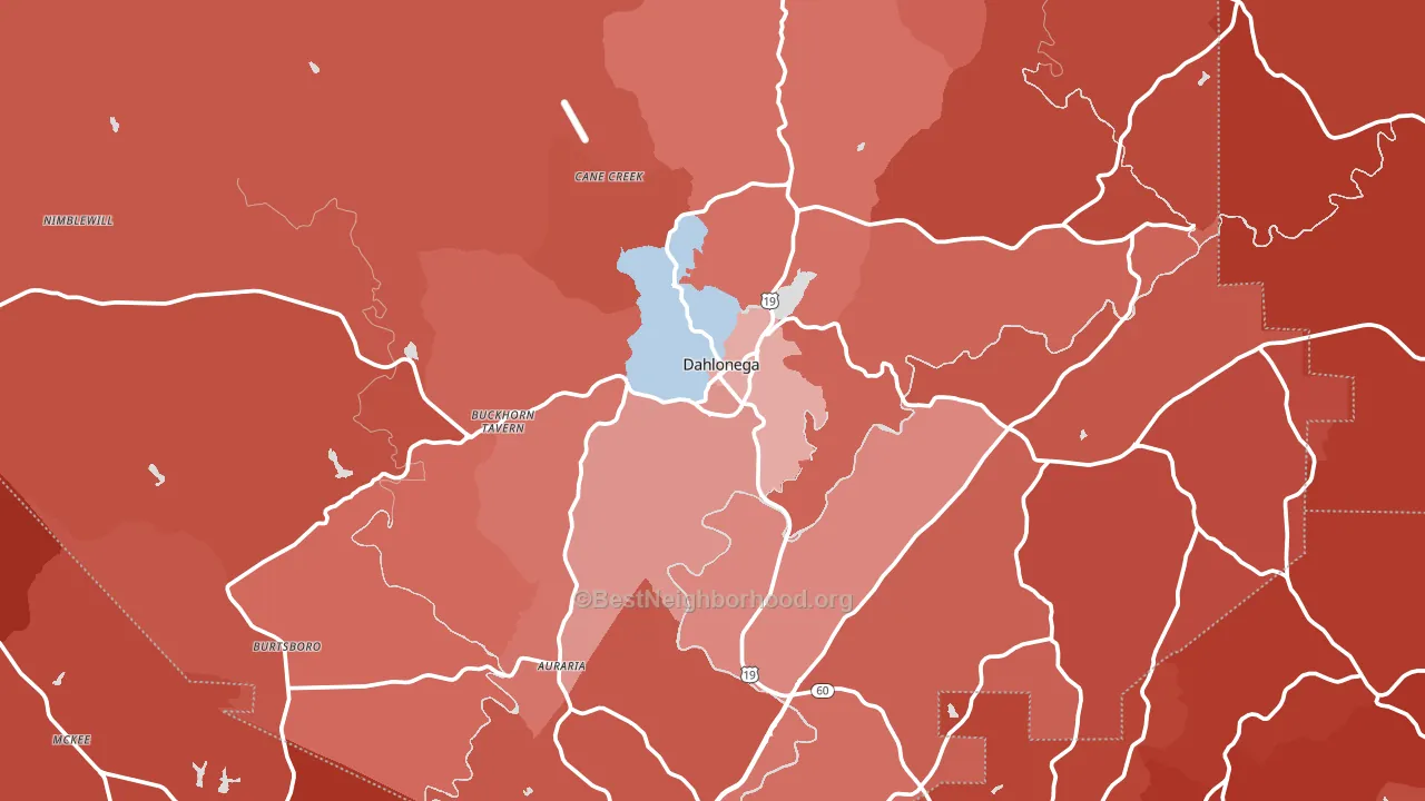 Dahlonega, GA block-group political-lean map