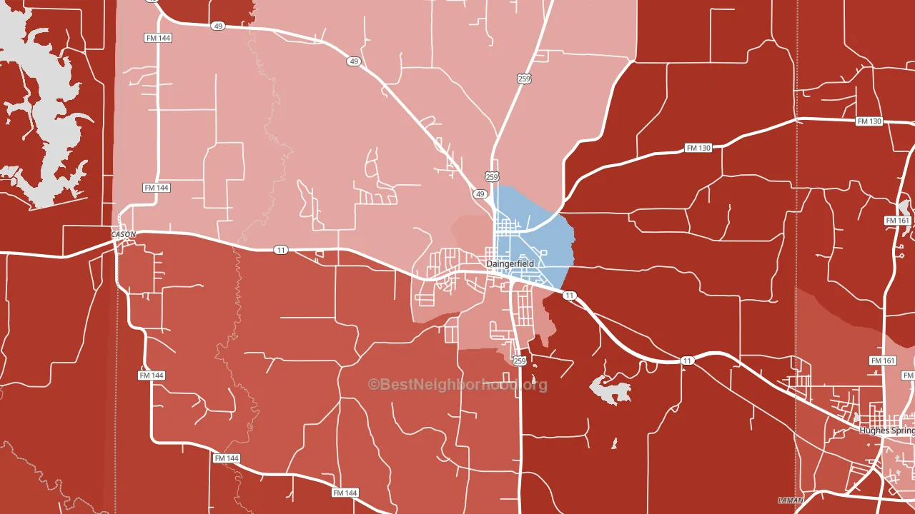 Daingerfield, TX block-group political-lean map