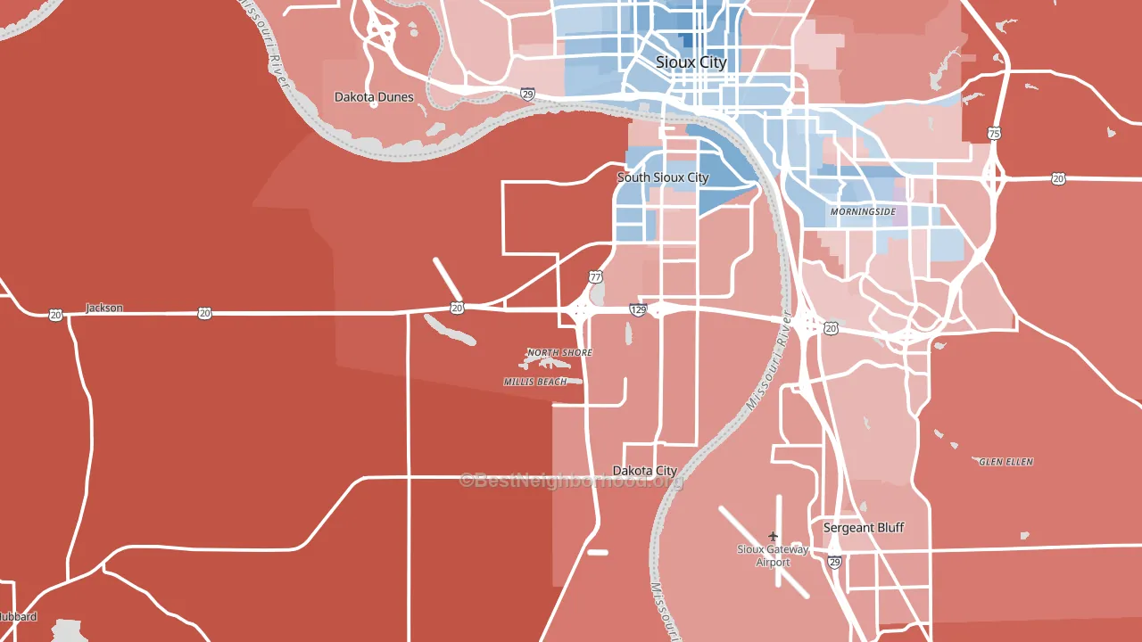 Dakota County, NE block-group political-lean map