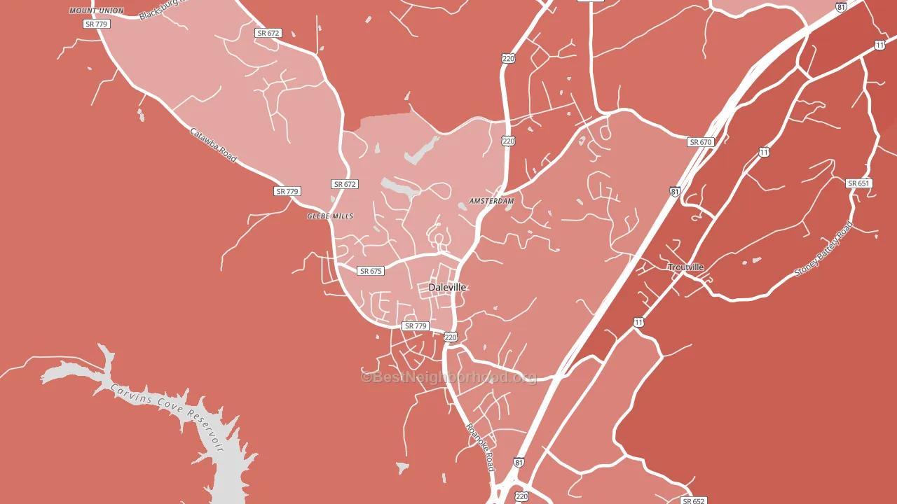 Daleville, VA block-group political-lean map