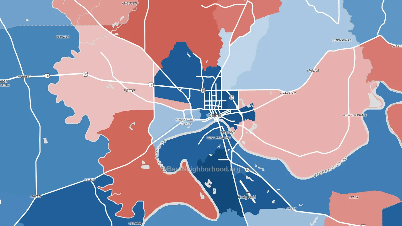 Dallas County, AL block-group political-lean map