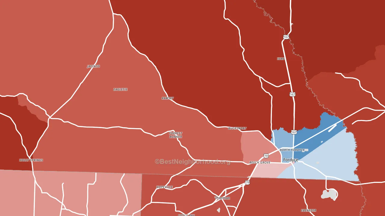 Dallas County, AR block-group political-lean map